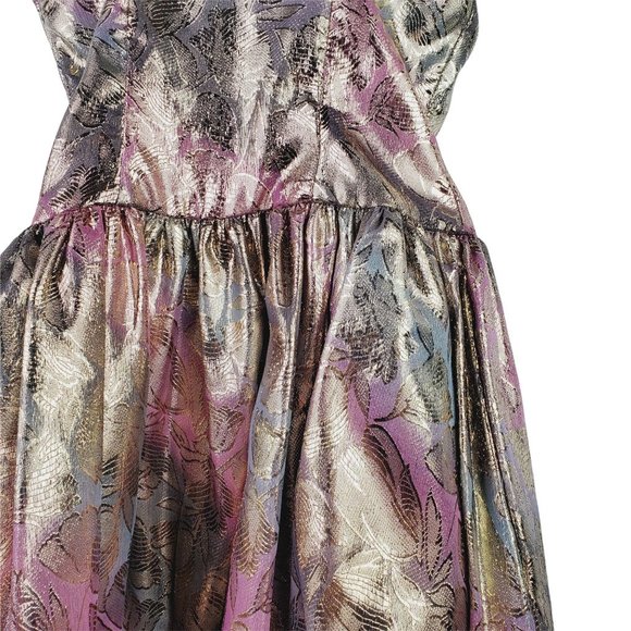 Vtg 1980's Jessica McClintock Gunne Sax Floral Foil Strappy Party Dress Sz 7/8 - Picture 10 of 12